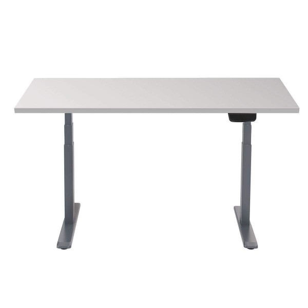 Mesa de pé motorizada com bandeja branca e cinza pied 120x75cm, altura 62-128cm