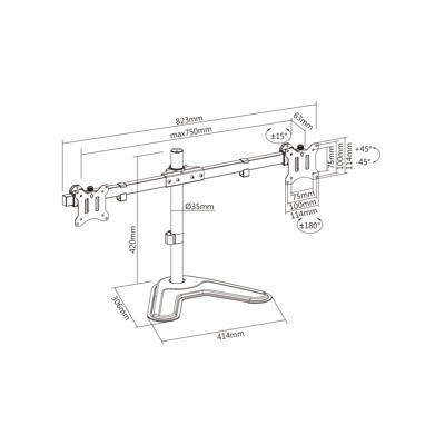 Bürounterstützung für 2 Monitore PC 17"- 32", Horizontal Sense